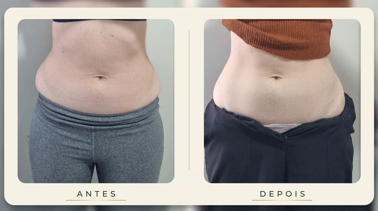Antes e depois de tratamento corporal no abdômen na Clínica Change