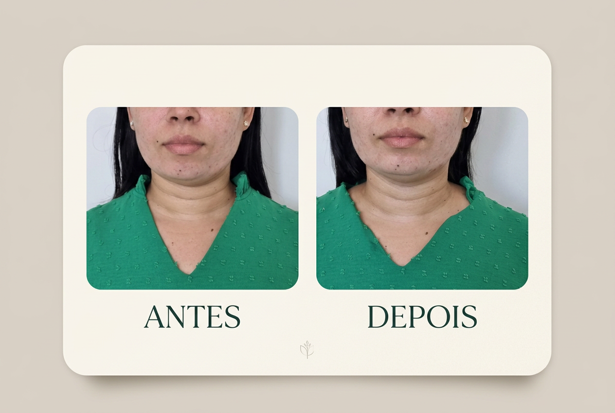 Antes e depois de Sonofocus para papada na Clínica Change